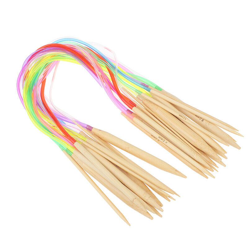 18pcs Bamboo Circular Knitting Needles Multicolor Cording 40cm Yarn Kniti.l8