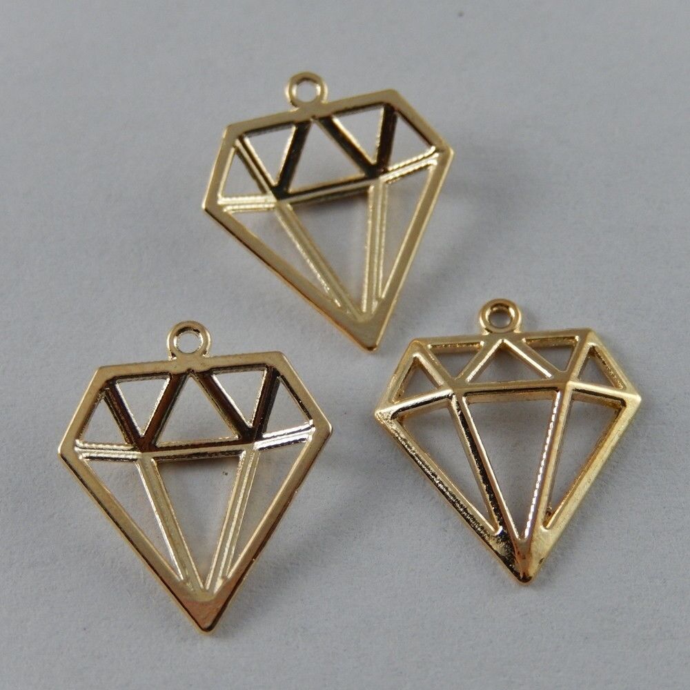40 pcs Golden Alloy Charm Diamond Shape Earring Pendant Jewelry Findings 16x14mm