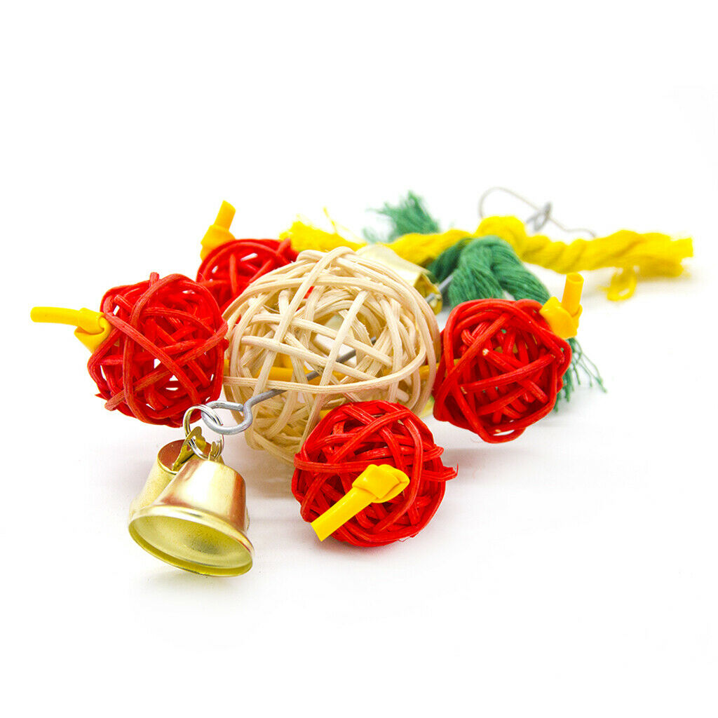 Bird Chewing Swing Toys with Big Rattan Ball 4Pcs Red Small Balls for Budgie