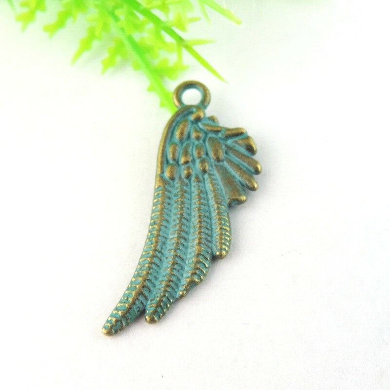 30pcs Antiqued Patina Alloy Wing Shaped Pendant Charms 30*11*2mm
