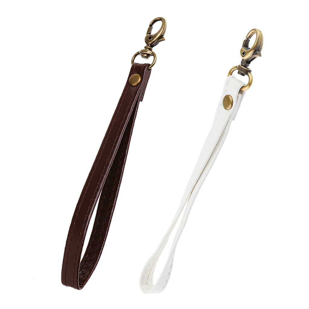 2Pcs Womens Leather Wrist Strap Fashion Clip-On Wristlet Keychains Bag