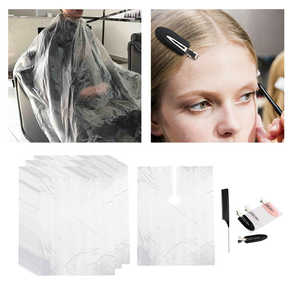 150Pcs Disposable Hair Cutting Cape Clear Gowns Apron w/ Hair Clips and Comb