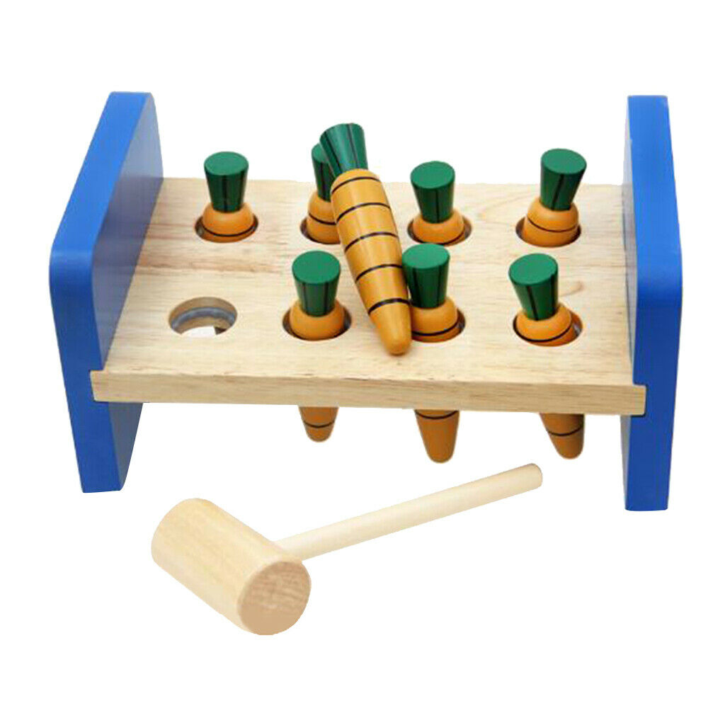 Baby Kids Child Hammering Knock Block Tables Wood Carrot Bench Toddler
