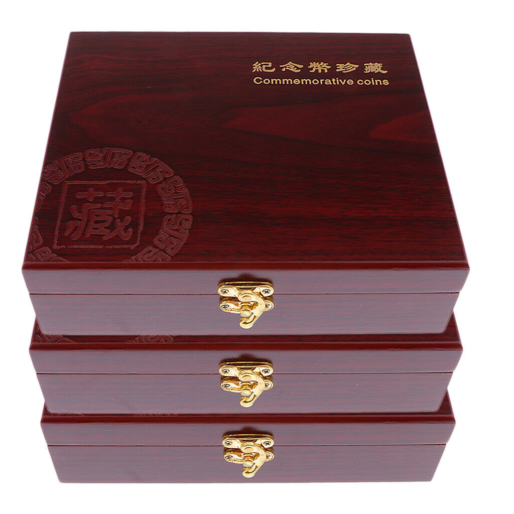 3xWooden Coin Box Storage 30 Grids Holder Display Case 46mm Sized Collection