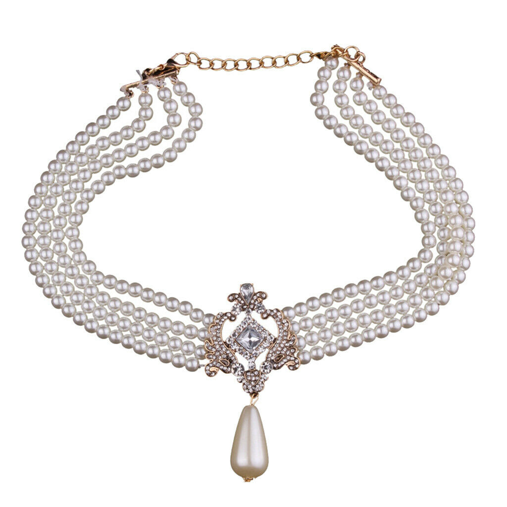 Multi Strand 4 Layer Crystal Simulated Bead Bib Choker Necklace