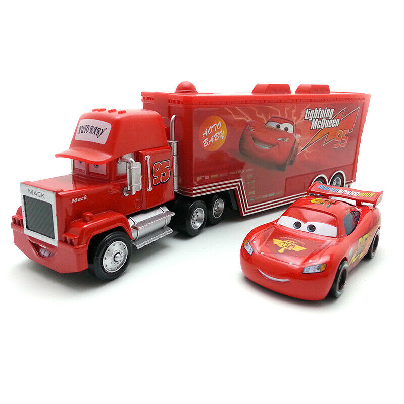 Disney Pixar Cars Mack Truck Trailer & McQueen 2pcs Metal Cars Set New Loose