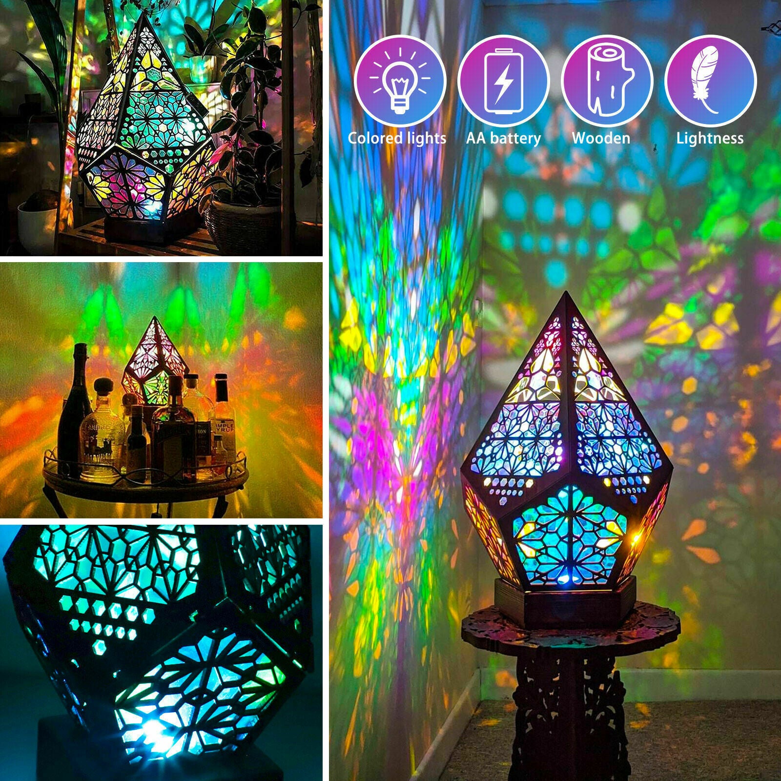 Bohemian Colorful Table Bedside Polar Star Starry Sky Floor Projection LED Lamp