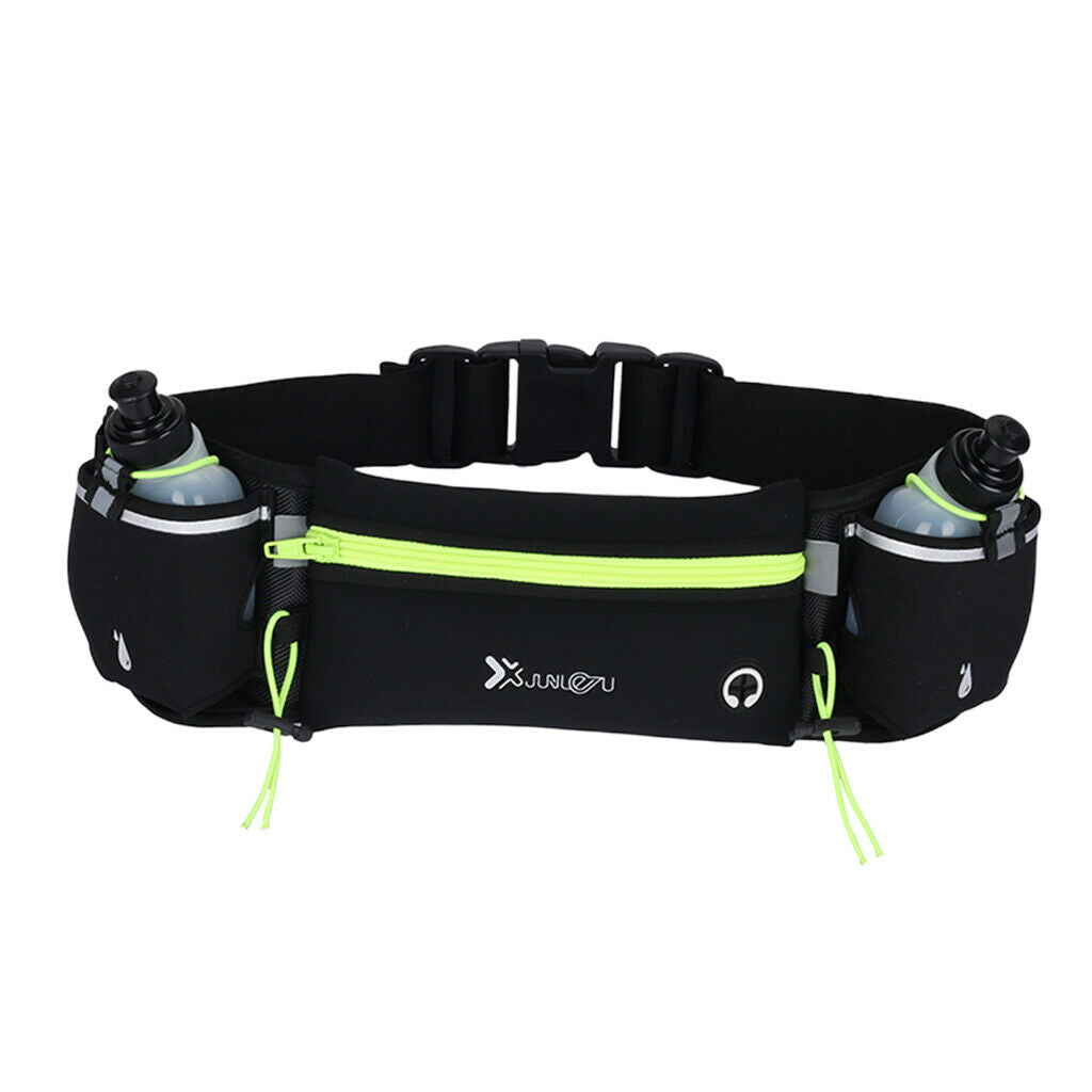 Running Belt with Bottle with Large Pocket for Jogging Cycling Camping Green