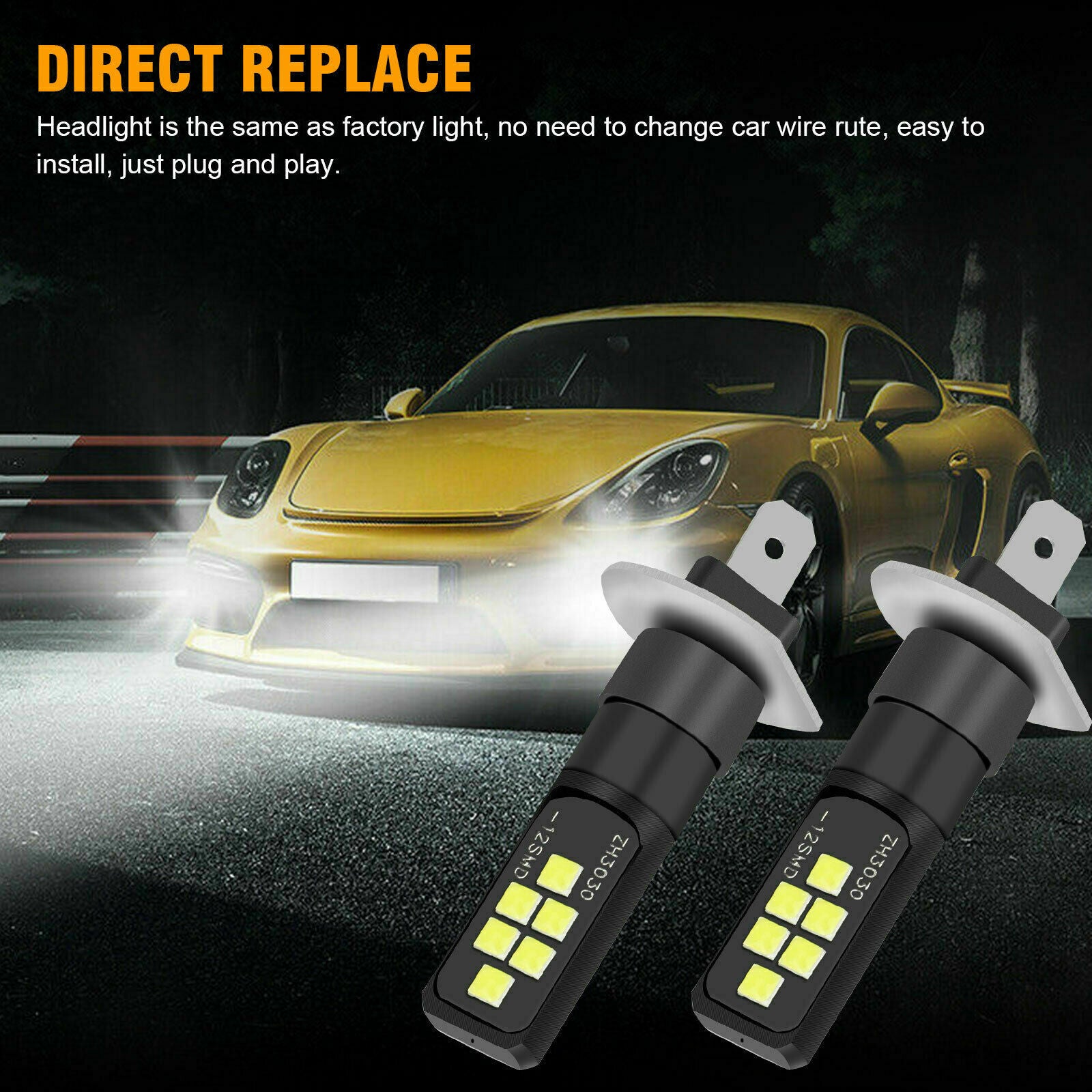 2x H1 Super White 6000K LED Headlight Fog Driving Bulbs Kit High Low Beam Lamps