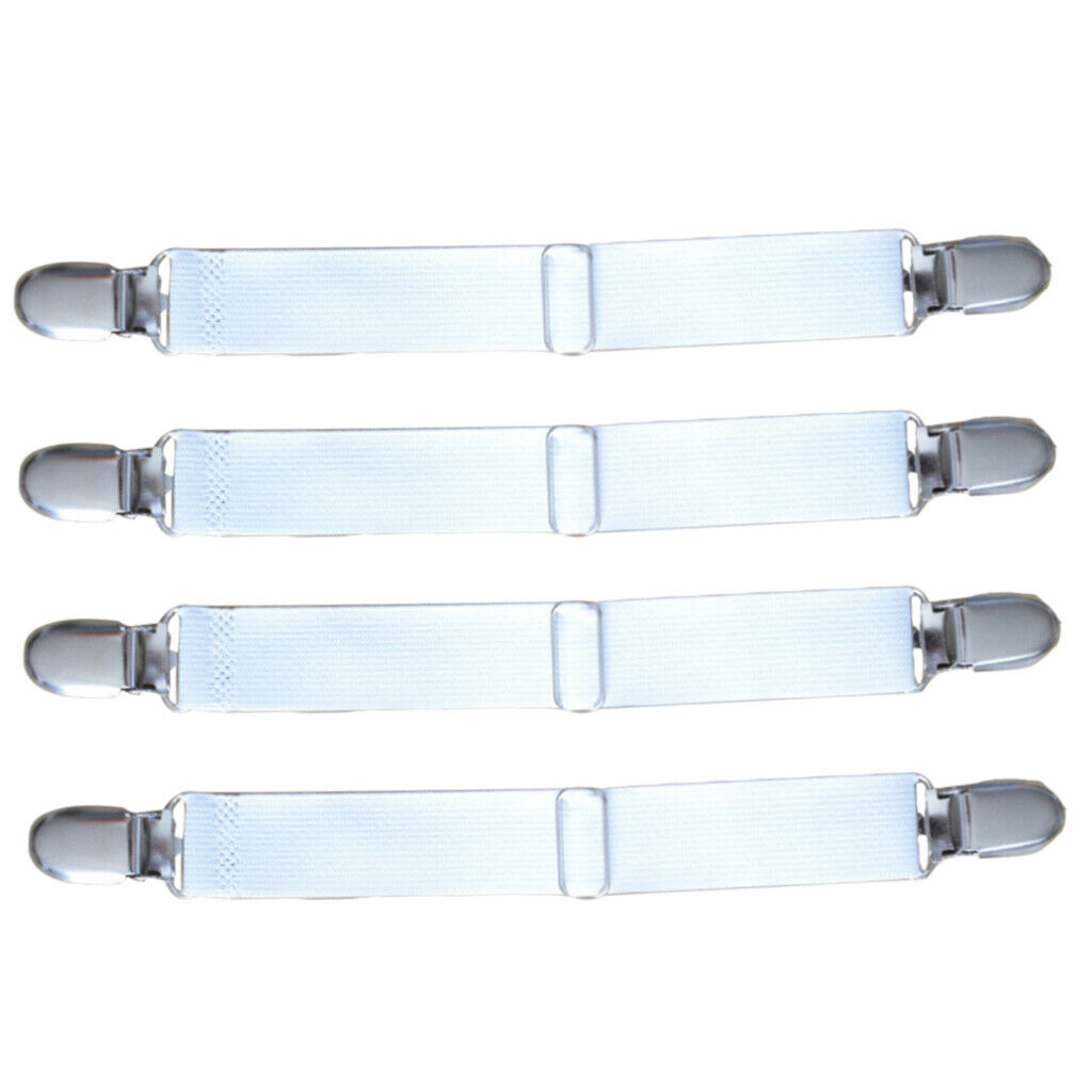 8pcs 2-head White Bed Sheet Grippers Suspenders Garter Fastener Clips Straps