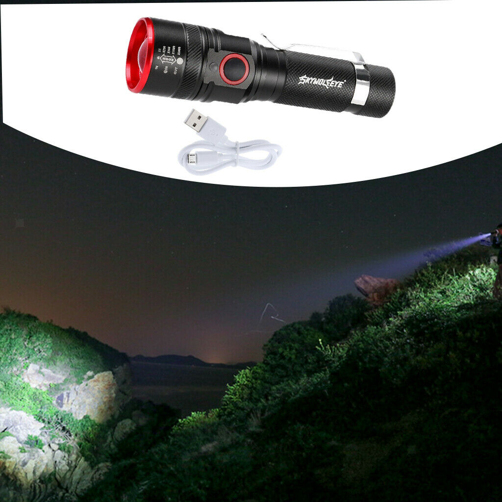 Small 500LM Zoom LED Flashlight USB Rechargeable 18650 Torch Light 3 Modes