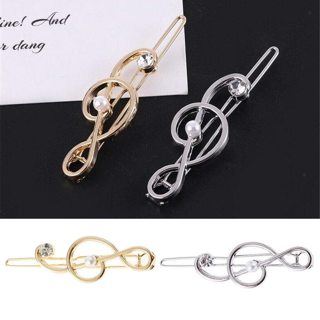2X Hollow Hairpin Clip Note Crystal Hair Snap Clamp Ladies Girl Headwear Golden