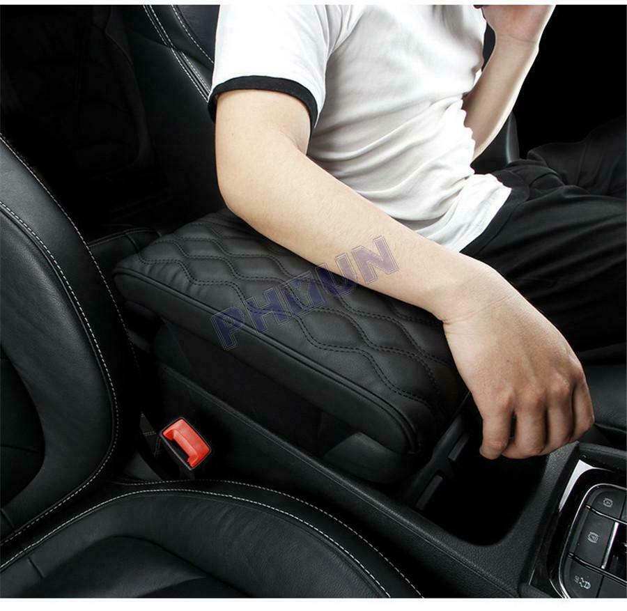 Universal Car Armrests Box Pad Cover Wave Style Cushion Premium Black PU leather