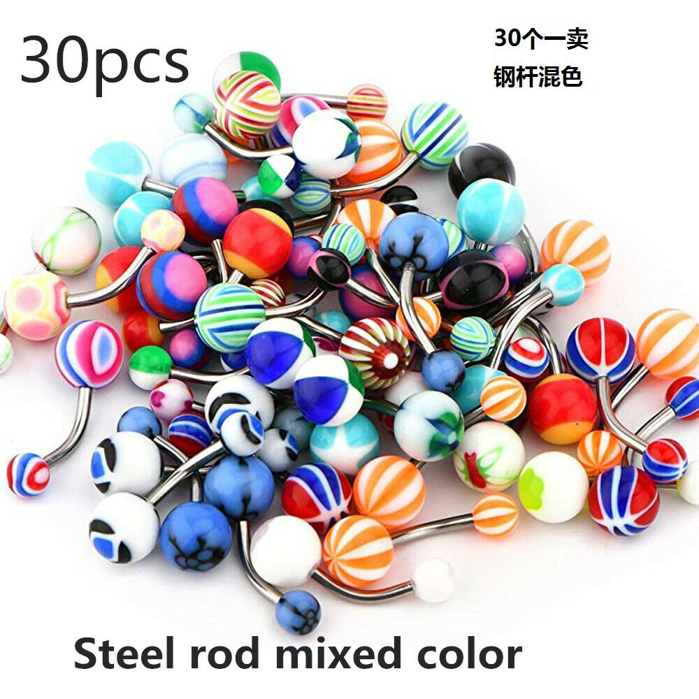 30*Multi-Pack Of Mixed Style Belly Bars Navel Rings Piercings /Steel / Acrylic