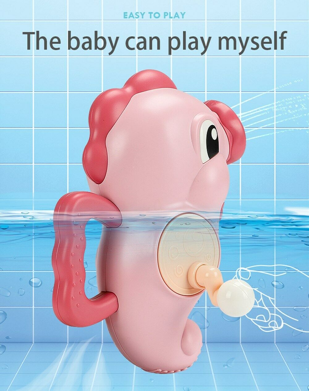 Hand Crank Spray Seahorse Baby Shower Water Spraying Bath Faucet Toys Pink CA