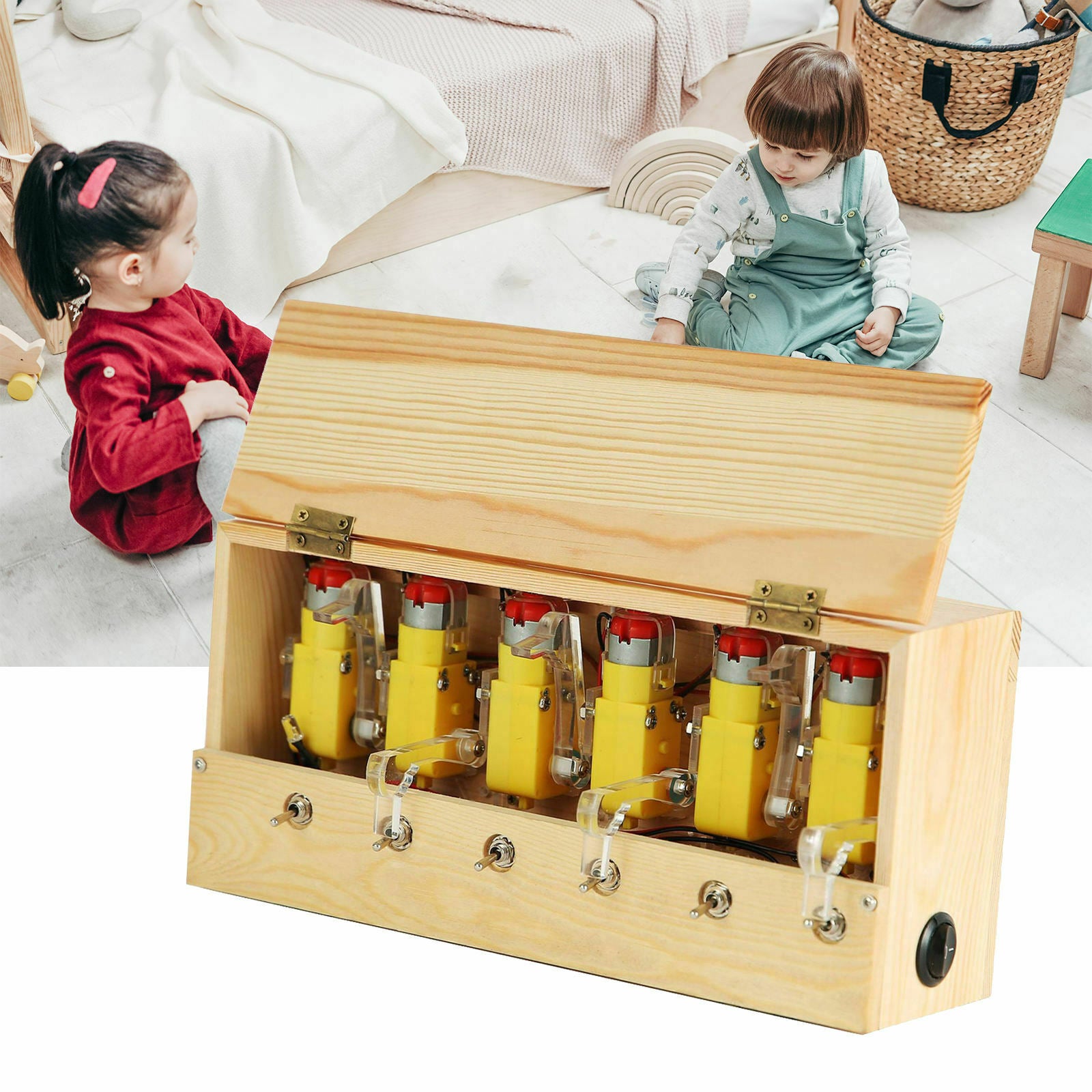Wooden Electronic Useless Box Desk Decor Rechargable for Kids Children