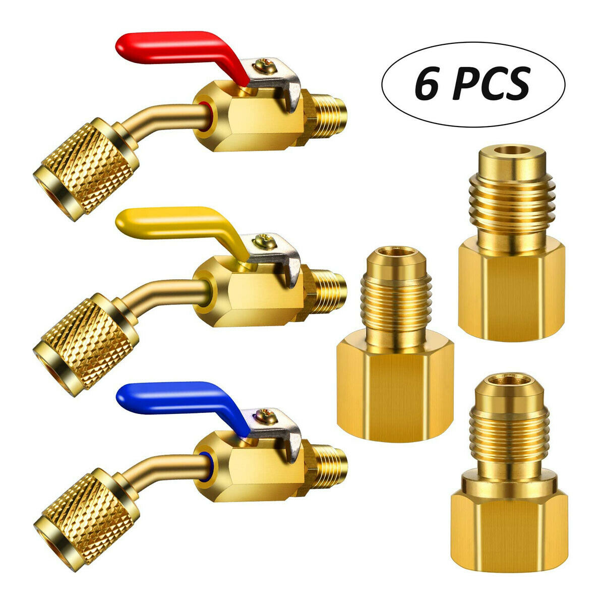 6Pcs 1/4'' Angled Compact Ball Valve F AC HVAC Air Conditioning Refrigerant Tank