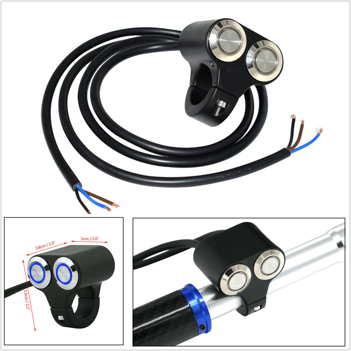 Motorcycle 7/8" 22mm Handlebar Switch Headlight Hazard Fog Light ON/OFF Blue LED