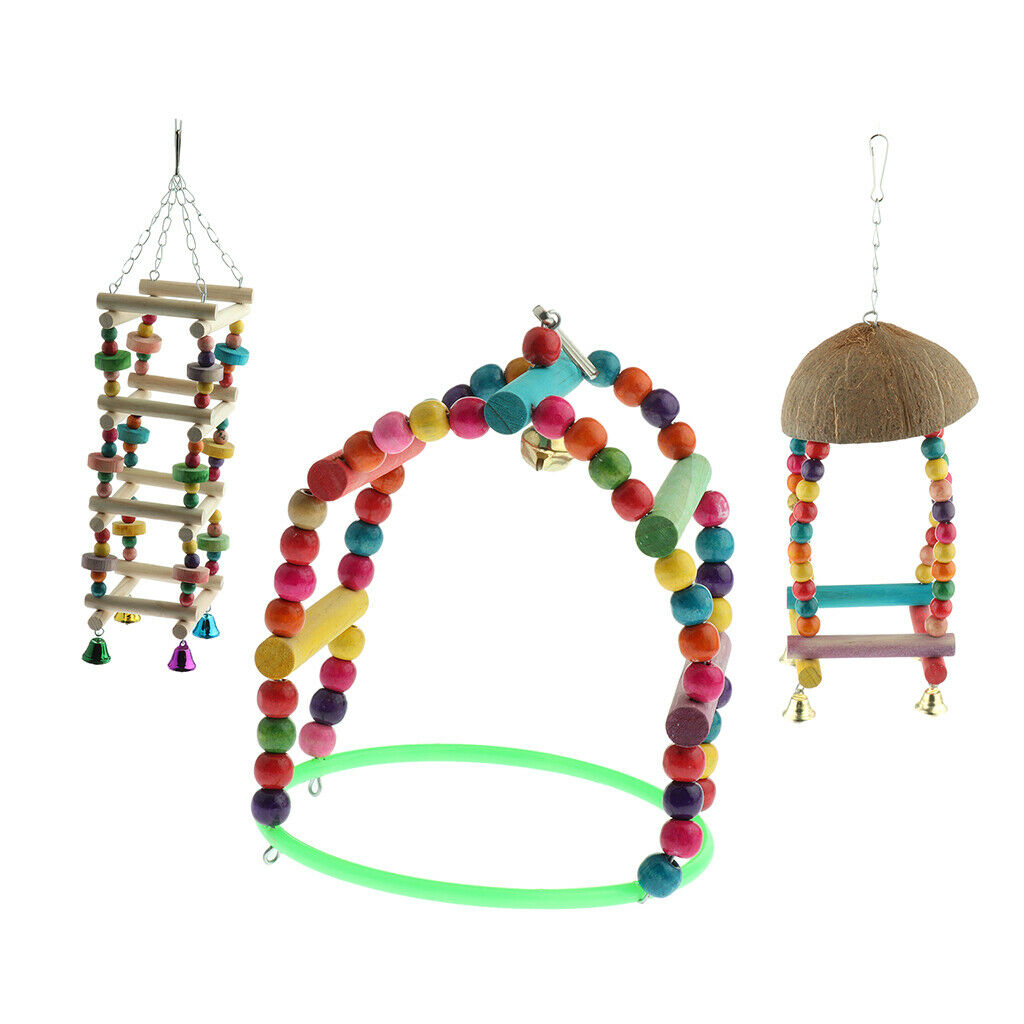 Bird Swing Toys Wood Hammock Hanging Perch for Budgie Lovebirds Conures