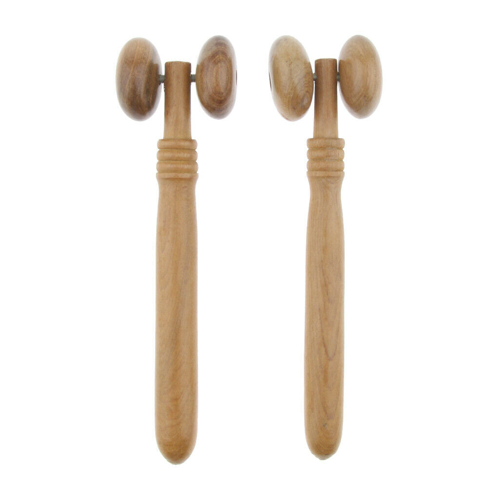 2x Two-point Massage Roller Massage Sticks   Point Made of Wood for Face