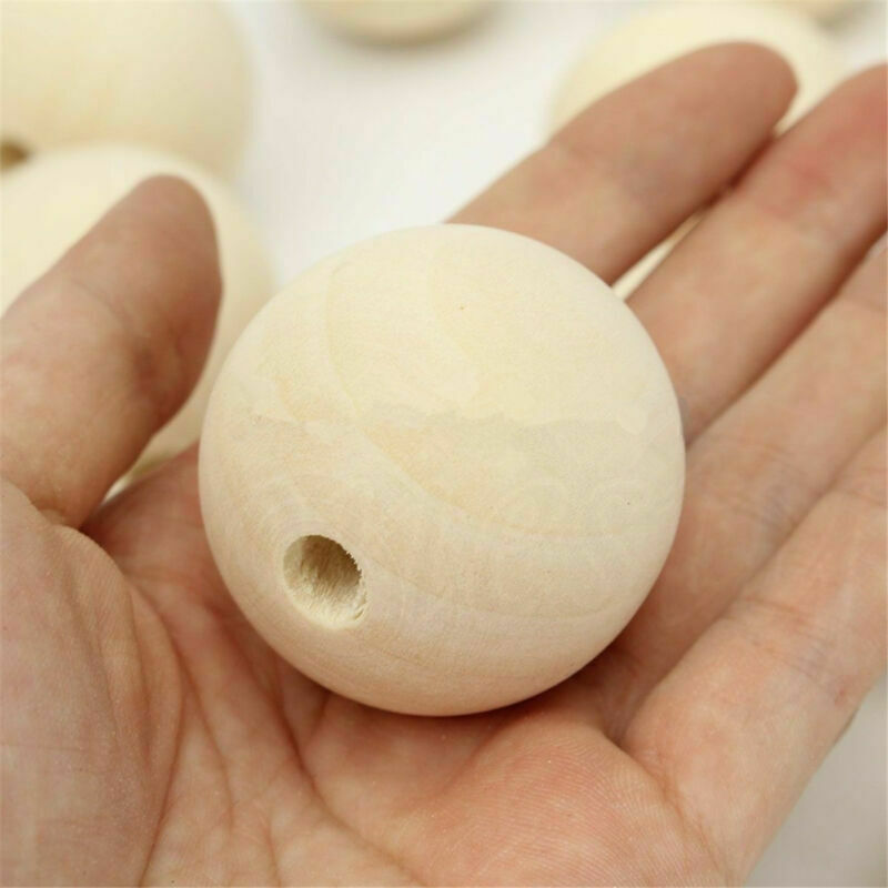15Pcs 40mm Wooden Round Big Large Wood Ball Beads Unpainted Unfinished Natural
