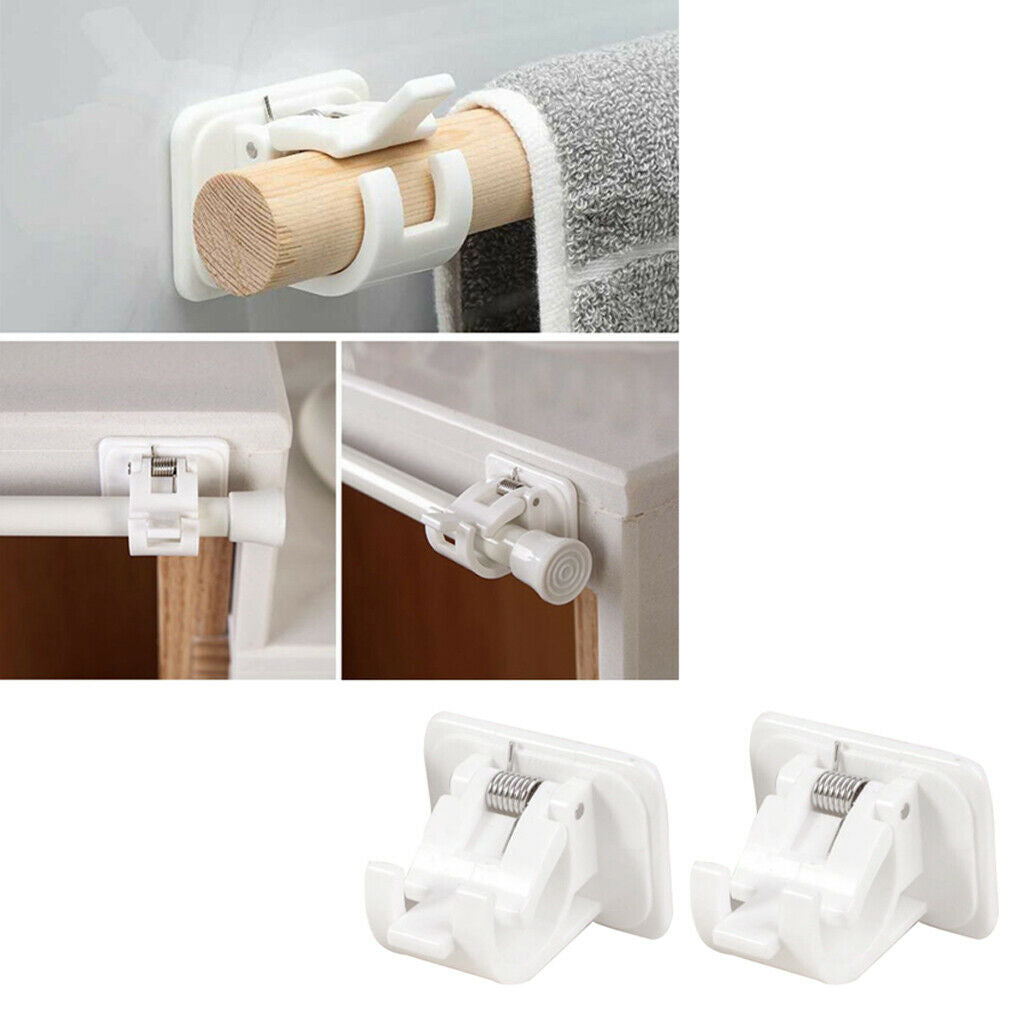 Set of 2 Nail-free Adjustable Rod Bracket Holders Wall Curtain Hanging Rod Clips