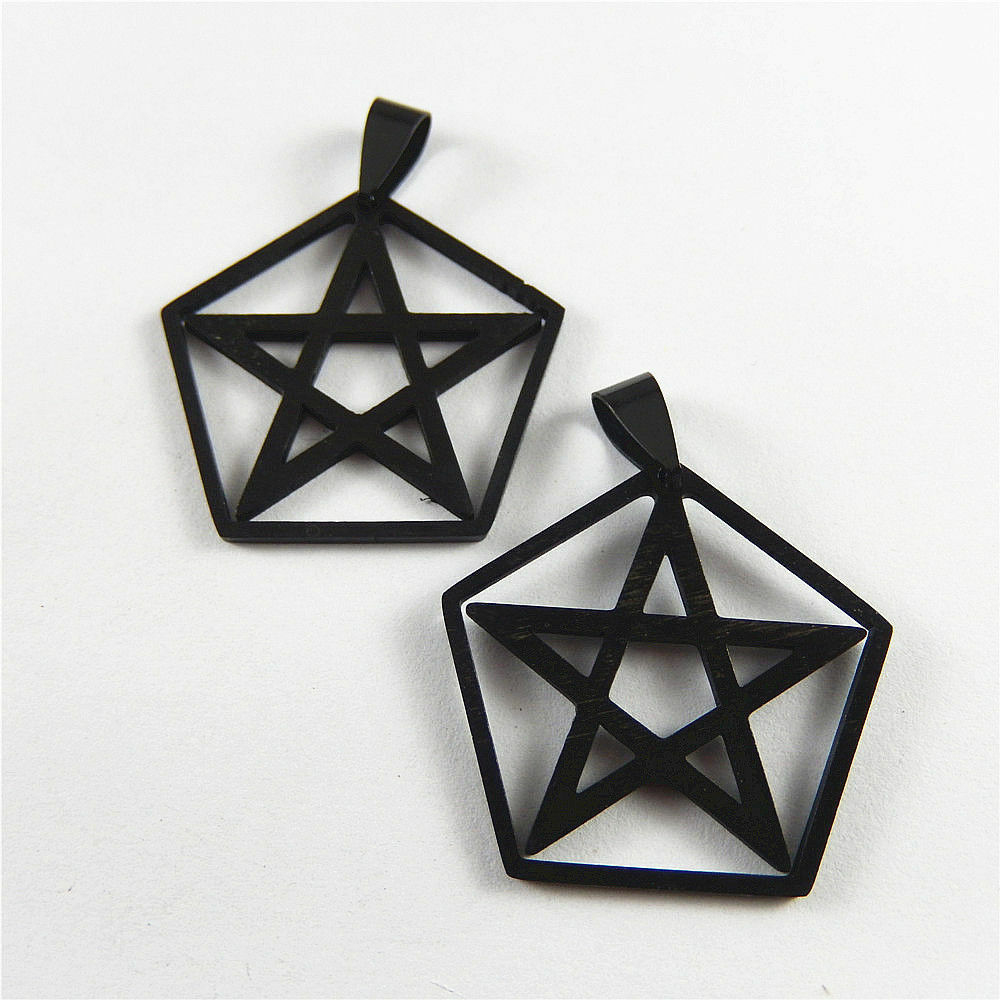 5 pcs Black Stainless Steel Pentagon Charm Star Hollowed Pendant DIY 31*31*1mm