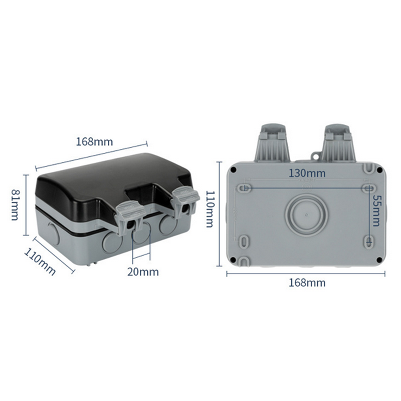Power Electric Socket Switch 2 Gang Weatherproof Outdoor Garden Plug Cover Box