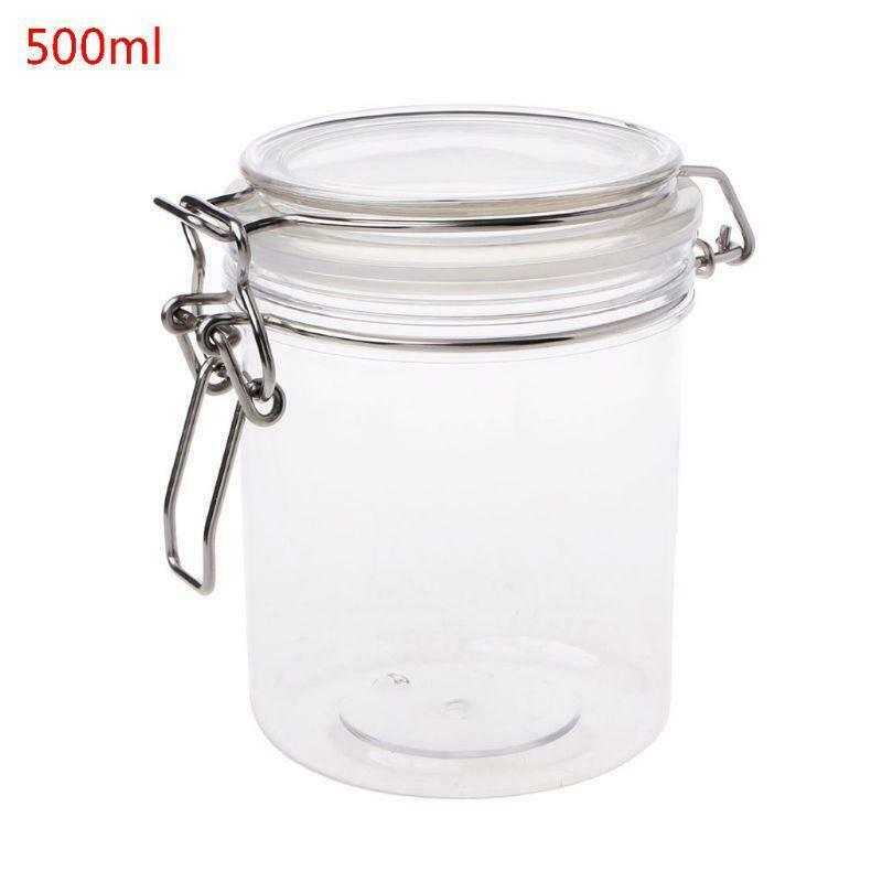 500ML Plastic Round Clip Top Storage Jar With Airtight Seal Lid Kitchen Food