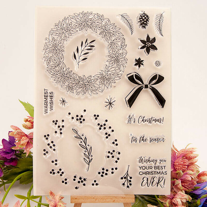 Christmas wreath bowknot Silicone Stamp DIY Scrapbooking Photo Album Deco.l8