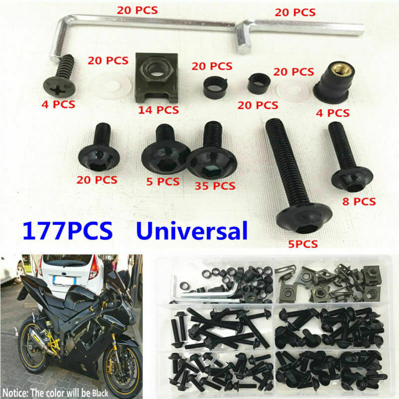 177PC Sportbike Fairing Bolt Kit Bodywork Screw Spire Screw Spring Nut Universal