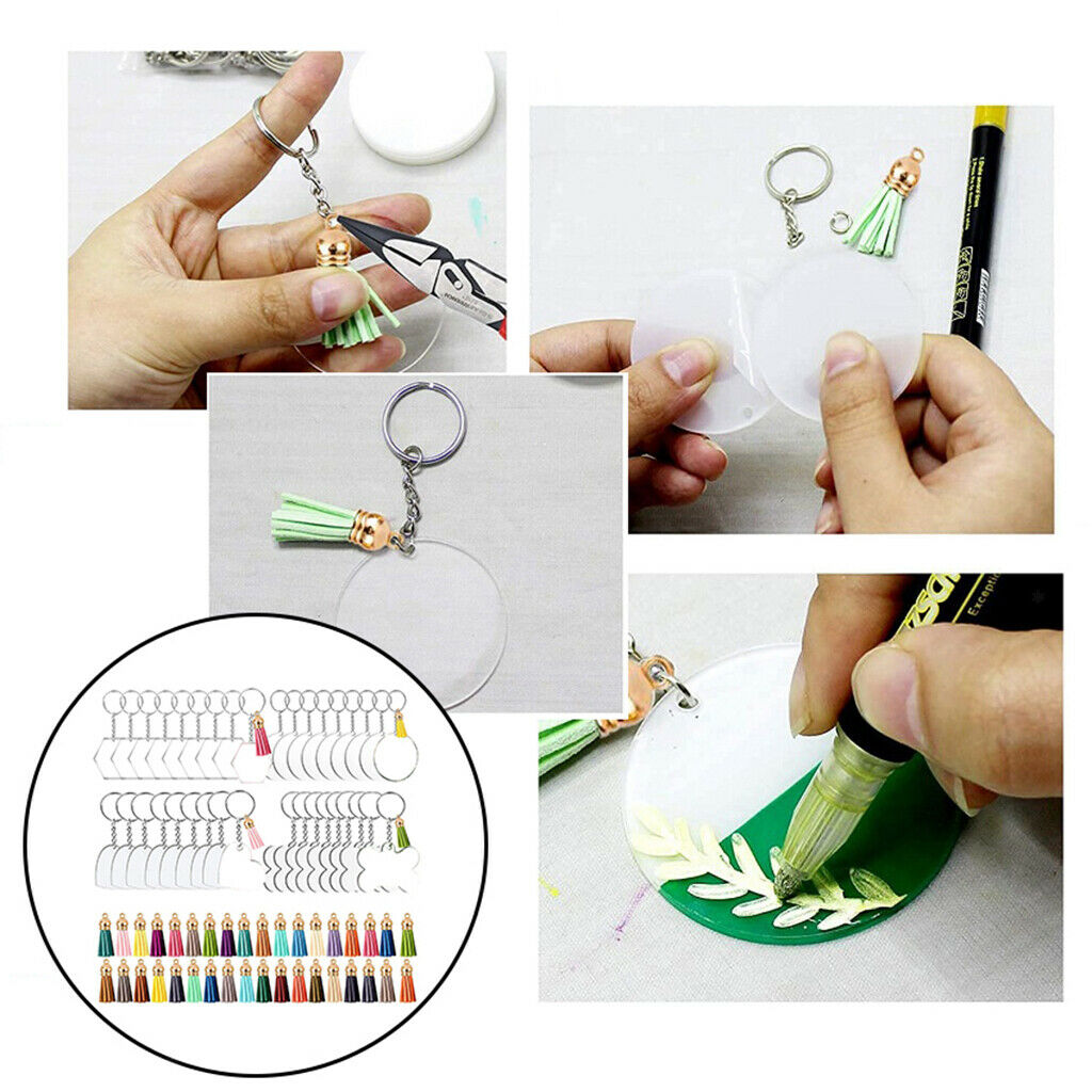 36 Pack Clear Acrylic Key Chain Keychain Blanks Charm Discs Keyring Crafts