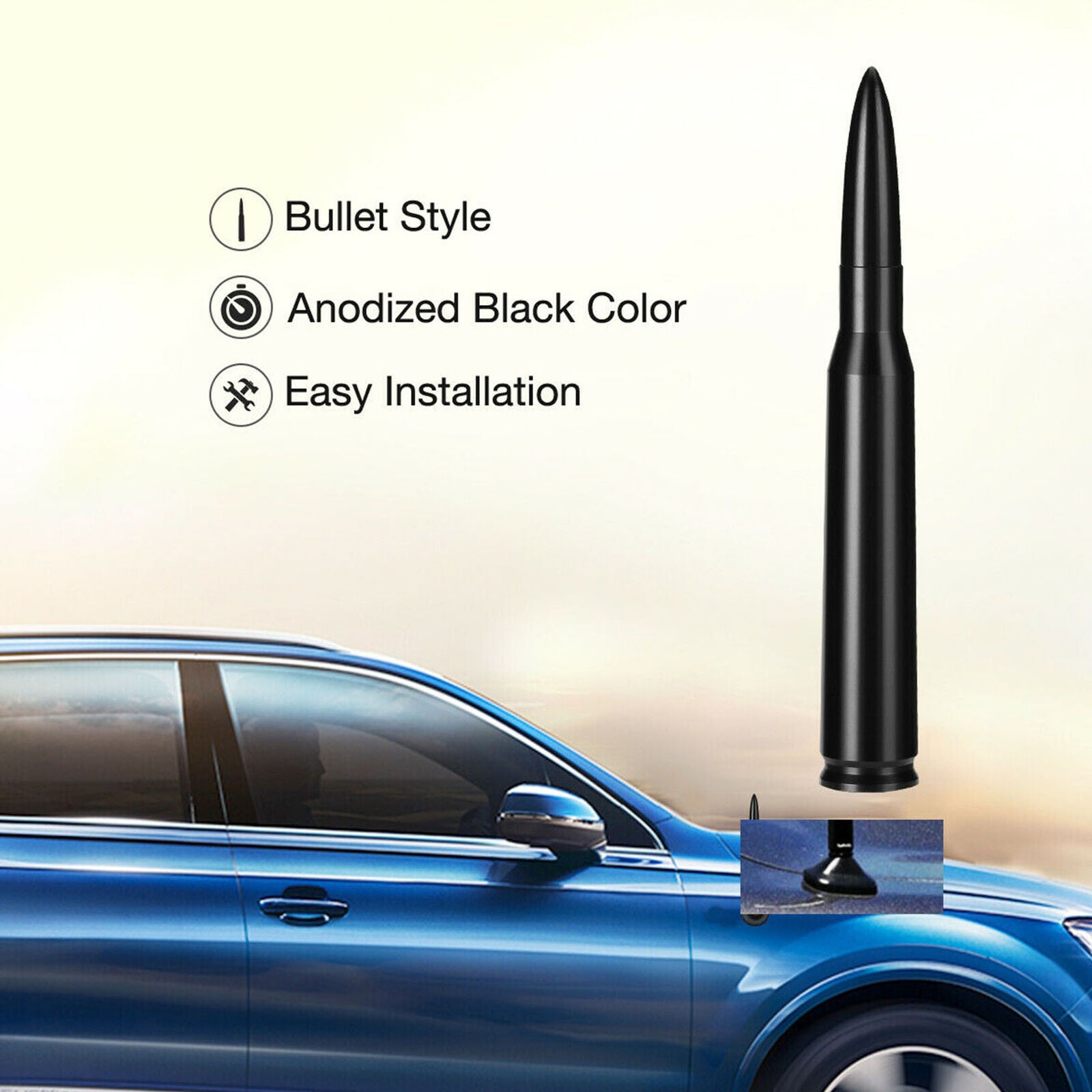 Bullet Antenna Mast BLACK 50 caliber for Dodge RAM 1500 2500 3500 2010-2019