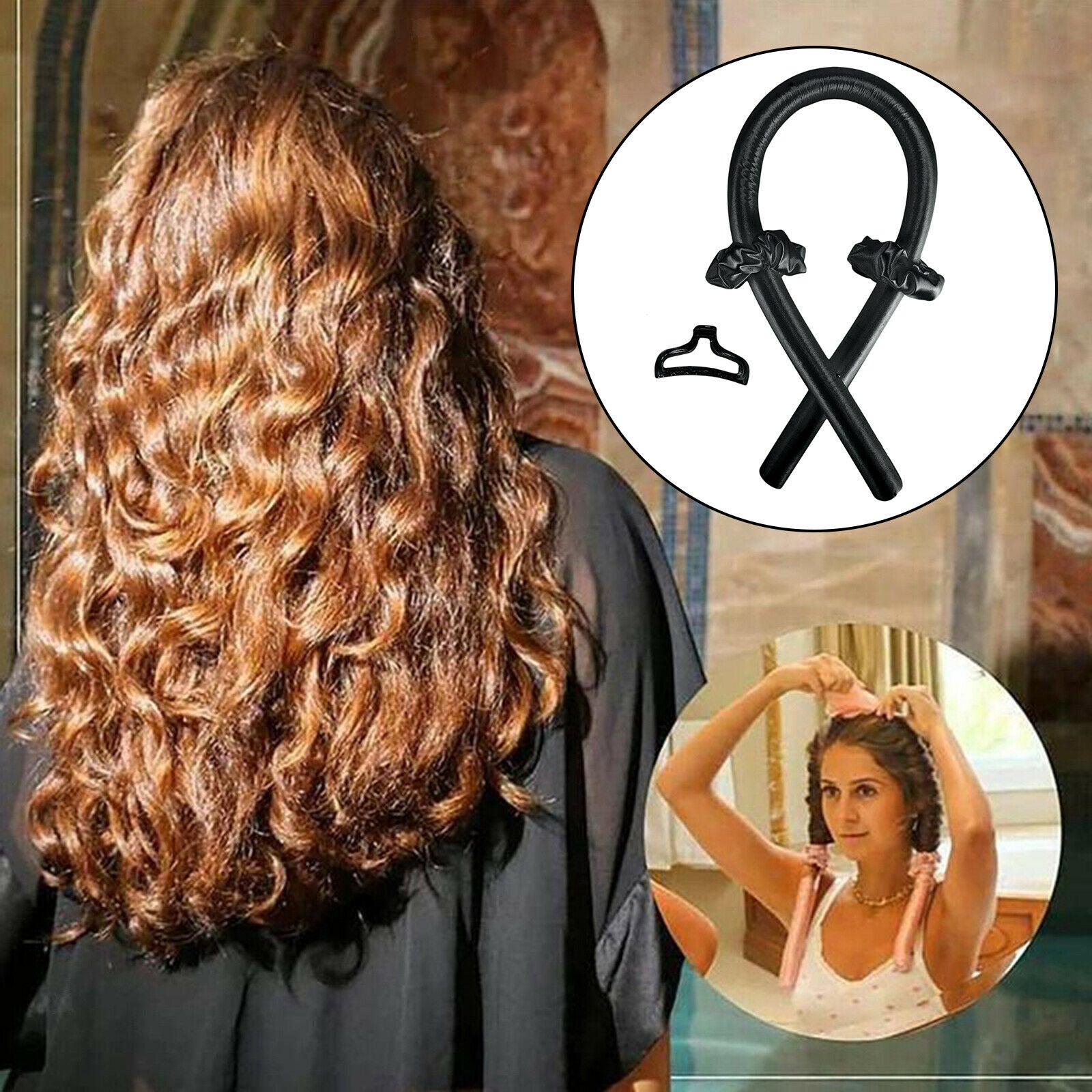 2x Sleeping Heatless Curling Rod Headband No Heat Curls Silk Set Tools Black