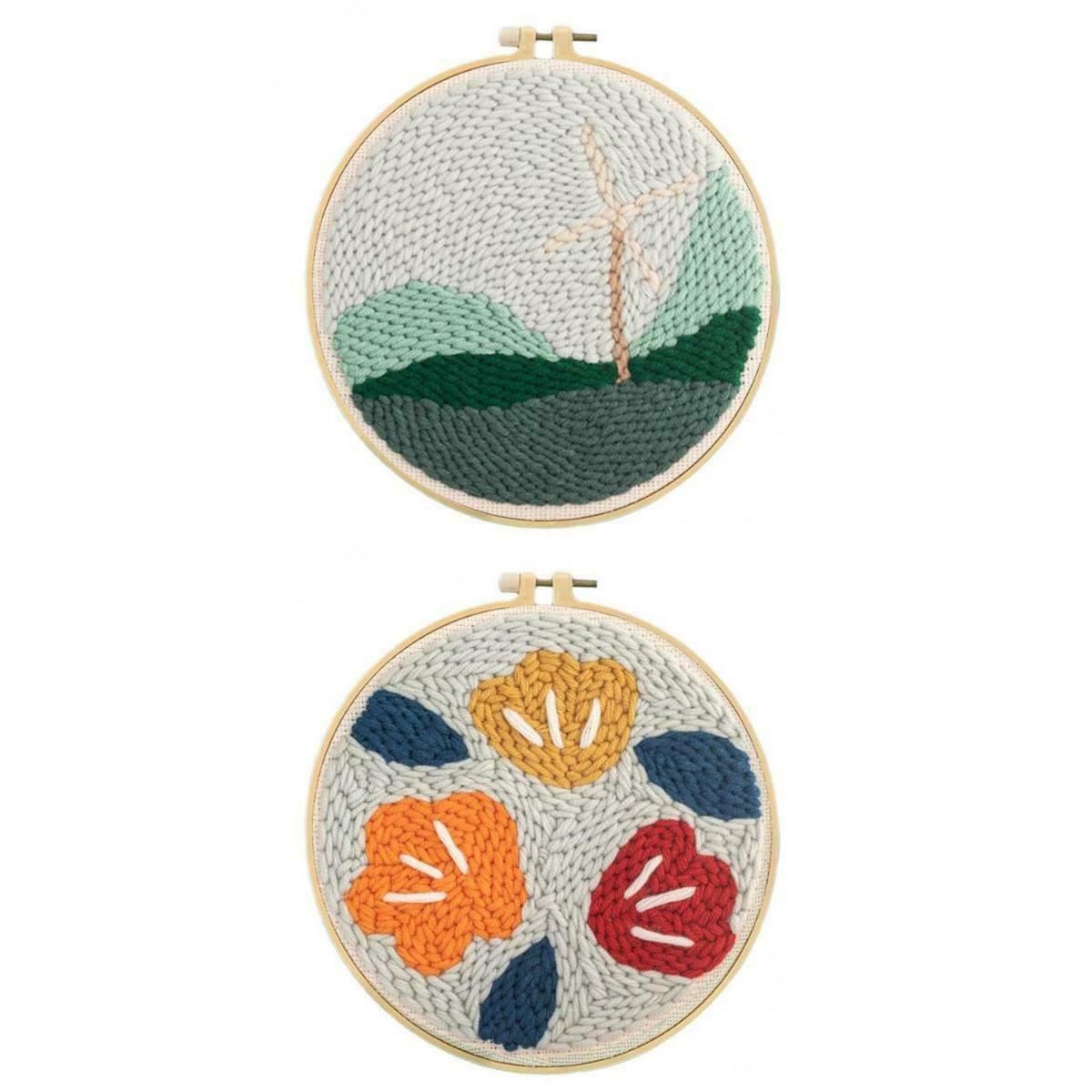 2pcs Cotton Punch Embroidery Starter Kits Punch Needle Kits for Beginners