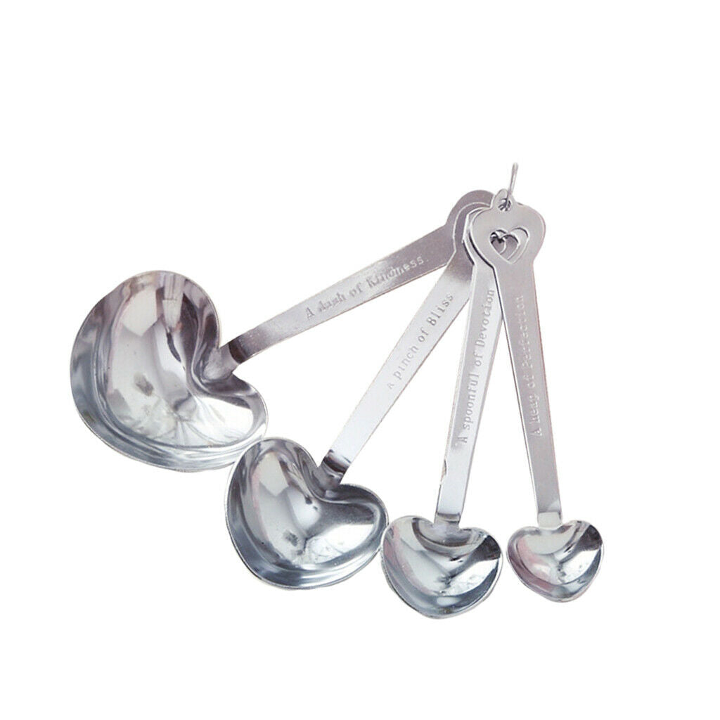 4 Pieces Romantic Metal Heart Shape Measure Spoon Teaspoon Wedding Favor