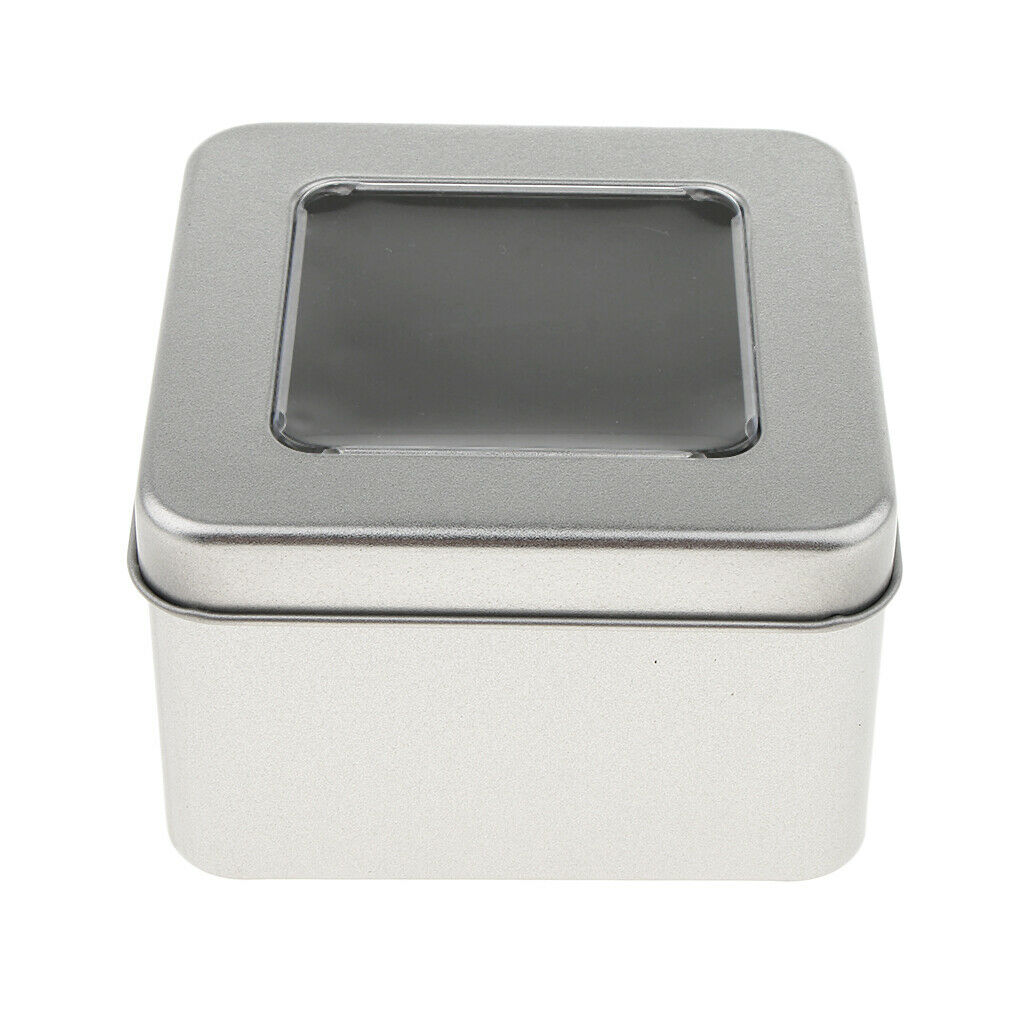 Set of 3 Small Tin Box Container, Square Empty Tin Storage Case (Clear Top,