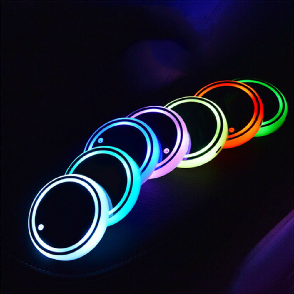 LED Car Cup Holder Light Mat  USB Colorful Atmosphere Lights  Room Decoration