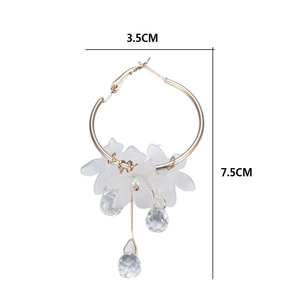 White Drop Earrings Crystal Tassel Dangle Acrylic Flower Women Jewelry Accessory