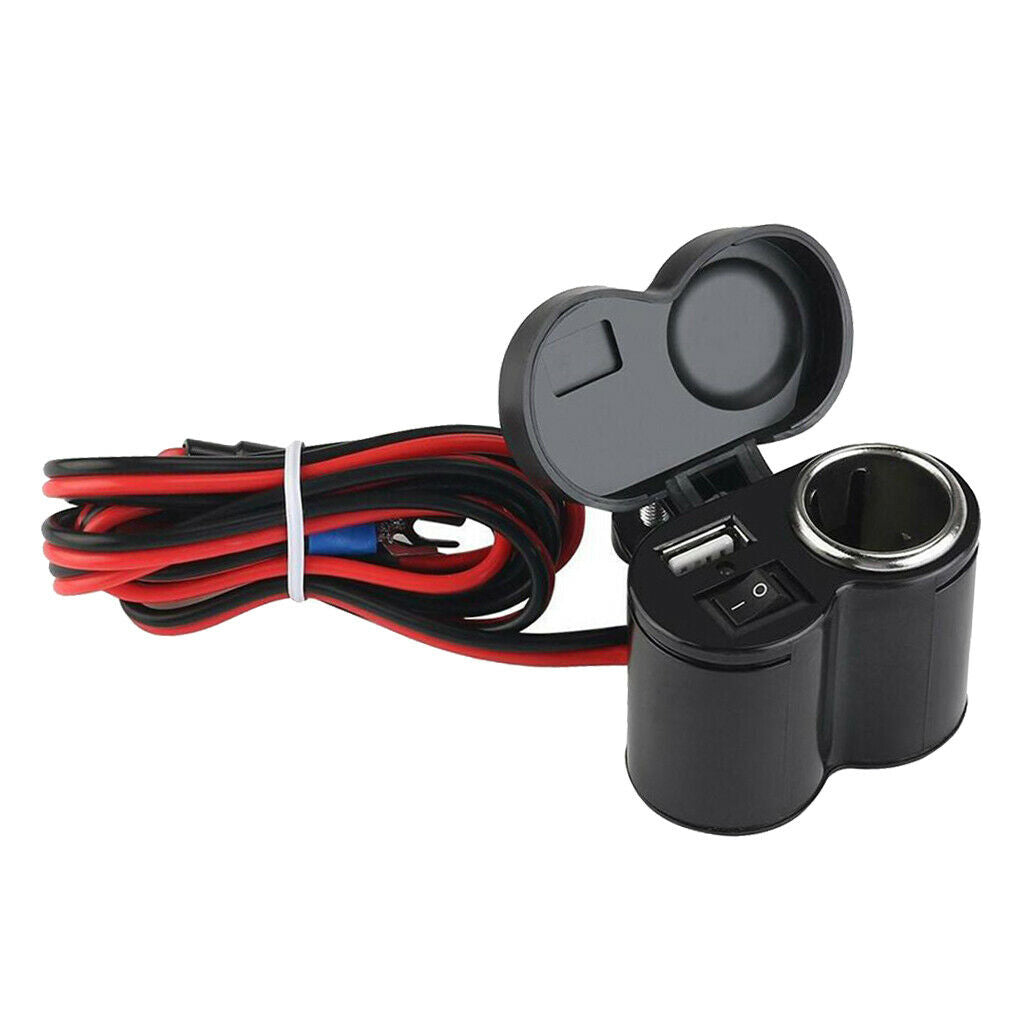 DC 12V USB Cigarette Lighter Power Outlet Cable Kit For Motorcycle Auto