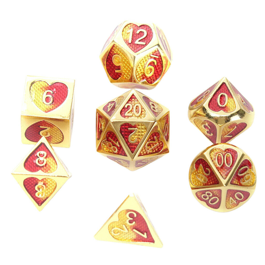 7 Pieces Metal Polyhedral Dice D4 D6 D8 D10 D12 D20 Set Role Play Game J