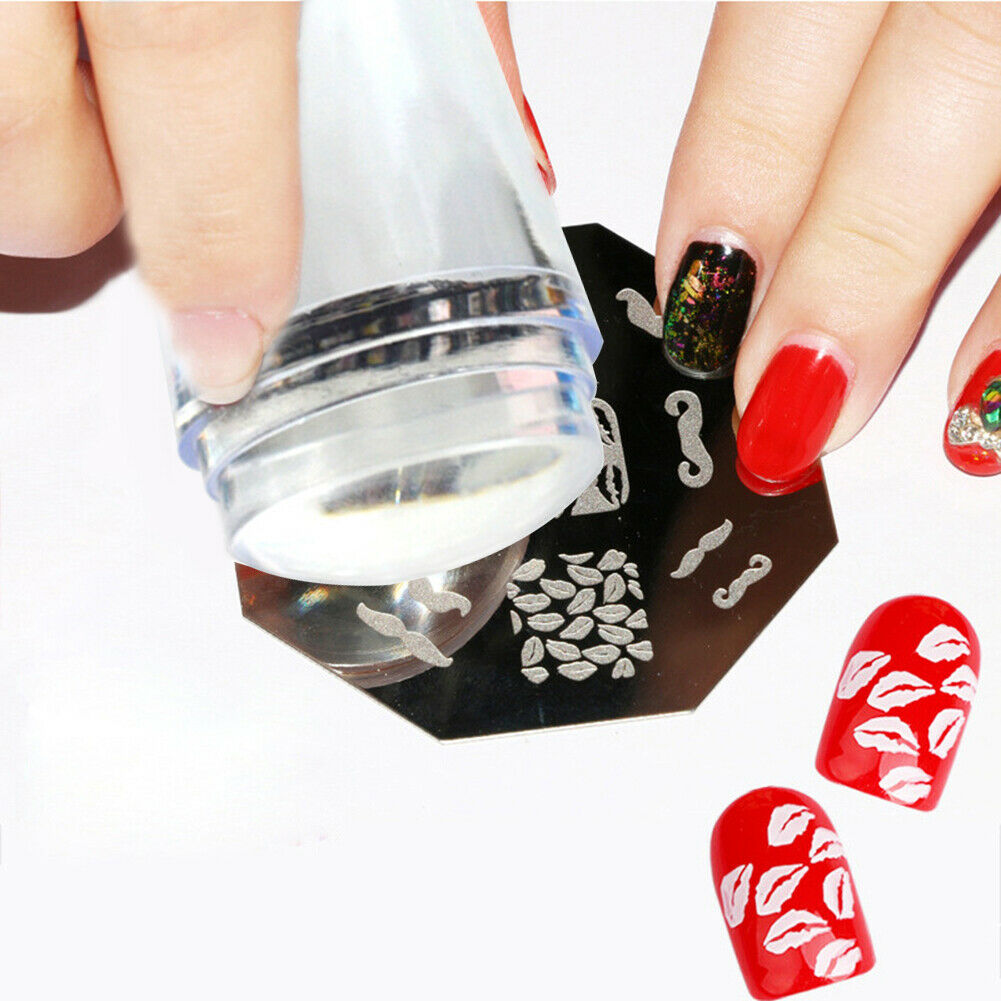 Nail Art Stamp Template Transparent Silicone Seal Stamper Head w/Scraper @