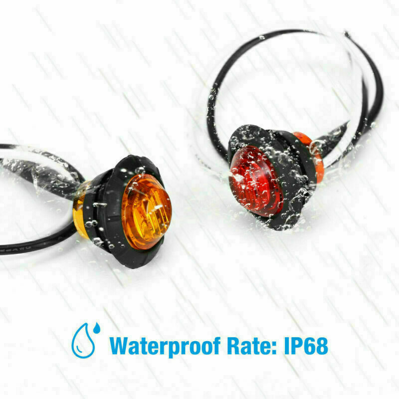 10x 3-LED Bullet Amber Red Light Round Side Marker 3/4" Mini 12V Trailer Truck