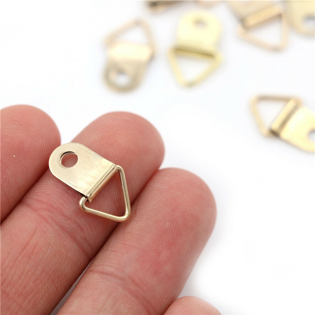 100pcs Mini Golden Triangle D-Ring Picture Photo Frame Hook Hanger 10x20m.l8