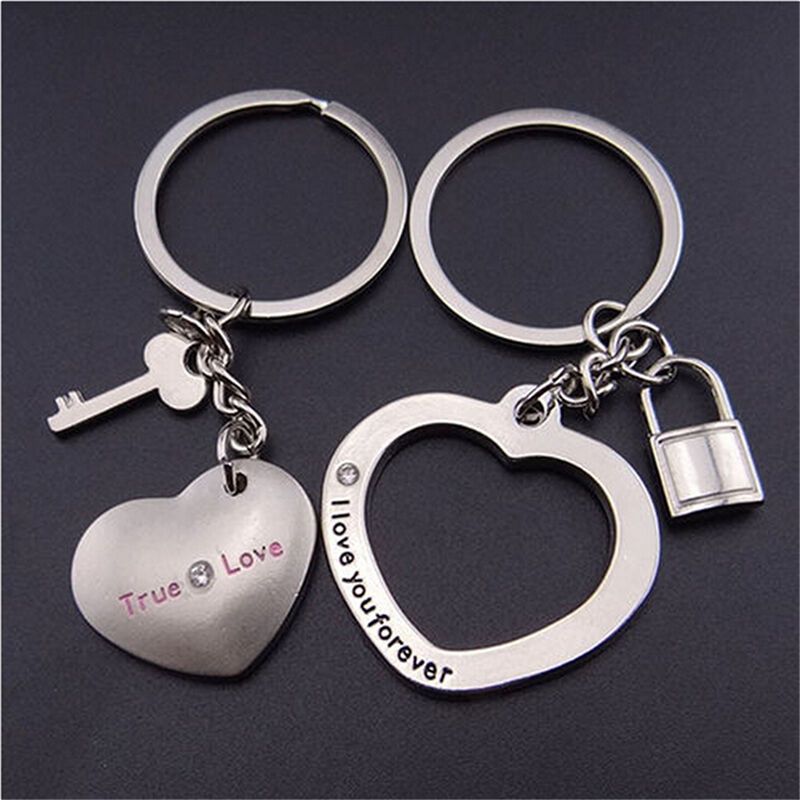 1 Pair Awesome Love Heart Lock Key*Chain Ring Keyring Keyfob Lover Couples J Tt