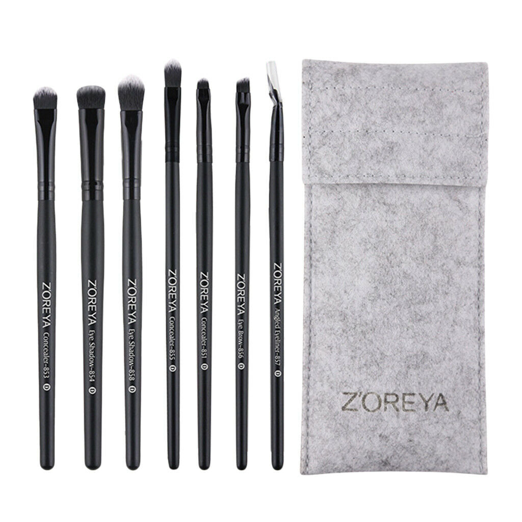 Black Wooden Handle Eye Makeup Brushes Set, 7 Pieces Eyeshadow Makeup Brushes