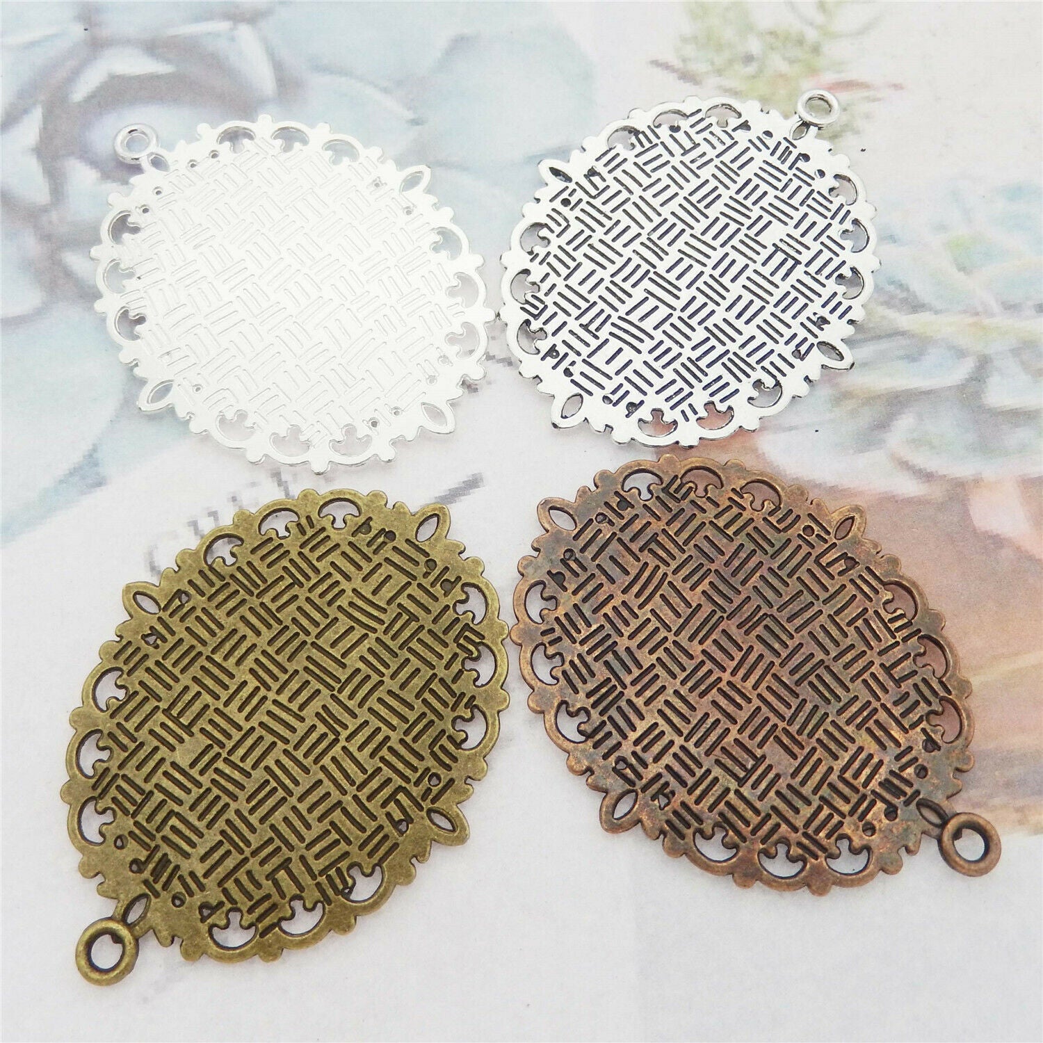 4 pcs Mixed Oval 40x30 mm Cameo Base Bezel Charm Necklace Pendant #53481