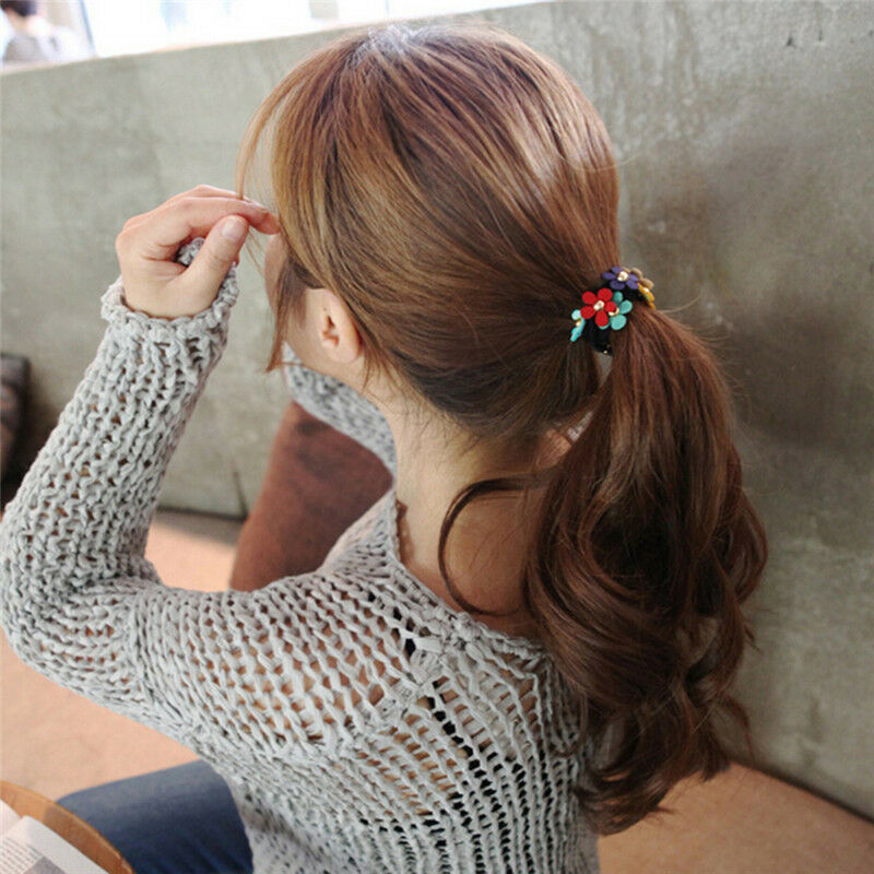 2pcs Women Girls Flower PonyTail Elastic Rubber Hair Band Tie Rope Rin.l8
