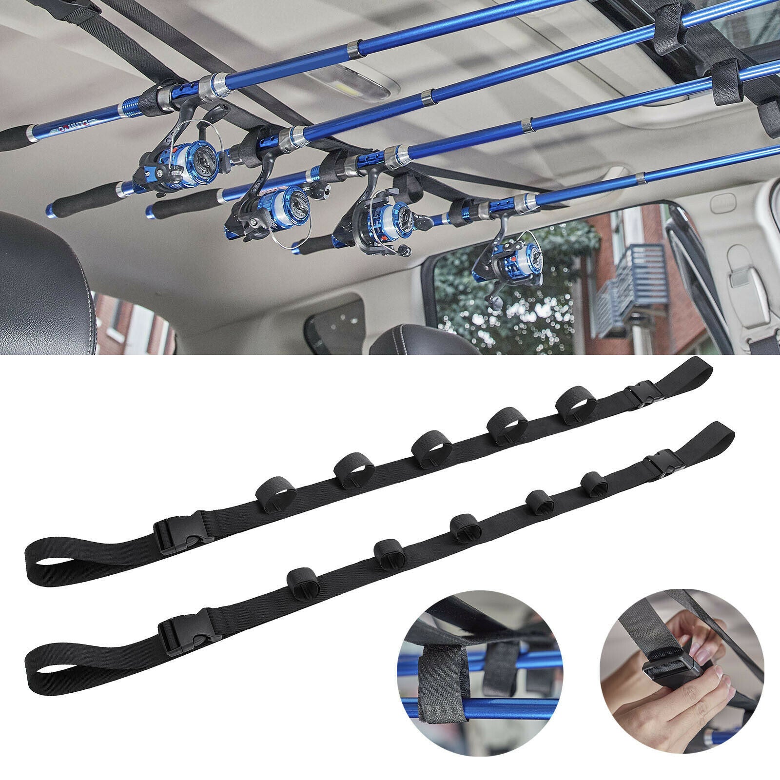 1Pair 5 Slots Fishing Rod Holder Car Fishing Pole Carrier Car Organizer