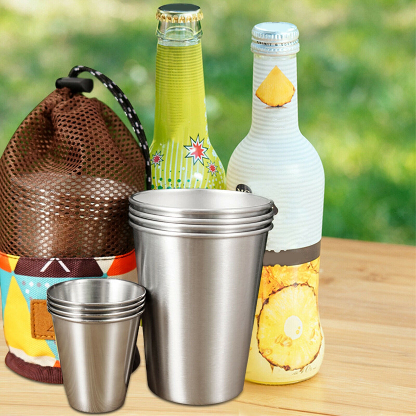 8x Stackable Stainless Steel Cup Milk Coffee Drinking Cups Travel Tumblers